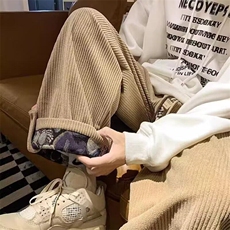 灯芯绒卷边休闲裤男秋冬美式复古设计感直筒裤垂感潮牌裤子，男装休闲裤，星座506A