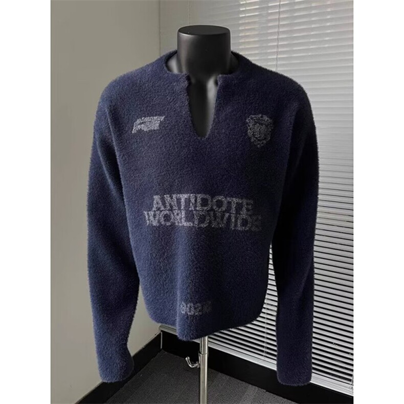 美式复古条纹软糯毛衣男女款秋冬季保暖慵懒风条纹情侣针织衫外套，男装针织衫/毛衣，星座506A