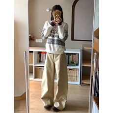 重磅秋冬装北极绒套头毛衣美式复古休闲慵懒风提花工艺针织衫外套，男装针织衫/毛衣，电商A486