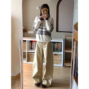 重磅秋冬装北极绒套头毛衣美式复古休闲慵懒风提花工艺针织衫外套图片
