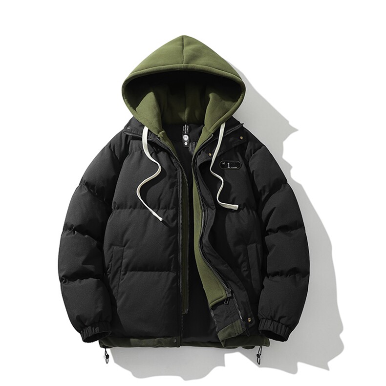 棉衣男冬季新款港风宽松假两件连帽加厚棉服D9999-P80(现货,男装棉衣,星座214-3