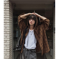 美式物理防晒肌理感格子衬衫男女夏季薄情侣百搭衬衣外套2025新款，男装防晒衣，星座506A