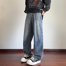 春季新款美式弯刀拼接宽松百搭牛仔裤男长裤25XK66997特批35，男装牛仔裤，电商A042