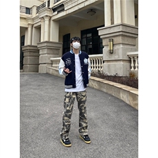 美式vibe迷彩直筒工装牛仔裤男hiphop高街复古微喇修身，男装牛仔裤，星座218-1（原230）
