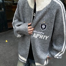 美式复古灰色插肩立领毛衣开衫外套MY326P70，男装针织衫/毛衣，星座1116-2