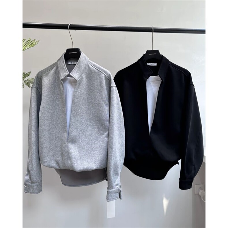 网图假两件层次感重磅立领卫衣套装上衣W202-P60卫裤KK303-P50，男装休闲套装，星座1213