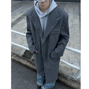 冬季高街痞帅毛呢大衣男过膝中长款宽松风衣外套XZ811A-F198-P128图片