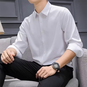 雅痞高级感休闲衬衫男2025春秋长袖纯色商务正装丝滑垂感衬衣男士图片