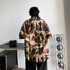 夏季海边沙滩花衬衫短袖男士薄款潮牌宽松休闲衬衣，男装衬衫，星座410-7