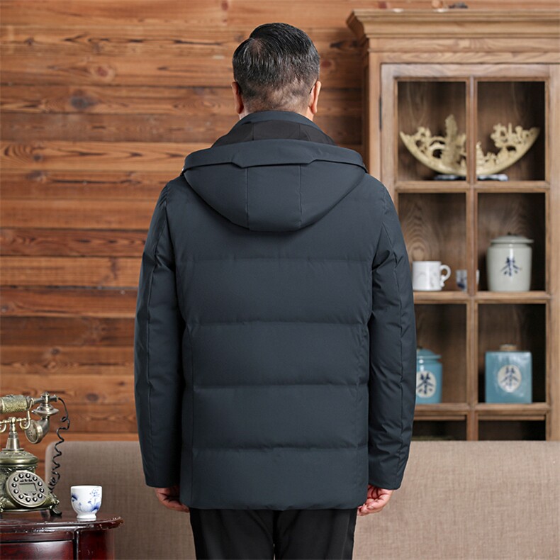 中老年羽绒服男士中长款加厚防寒中年休闲白鸭绒连帽可脱卸外套,男装羽绒服,钱塘6003（原4033）