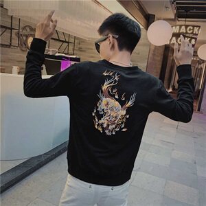 4秋装新款长袖圆领卫衣社会小伙麒麟刺绣个性卫衣C301B-WY04图片