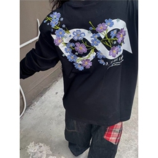 潮美式重工刺绣花卉长袖卫衣女春秋薄款街头设计感情侣潮牌上衣，男装卫衣，星座1210-1