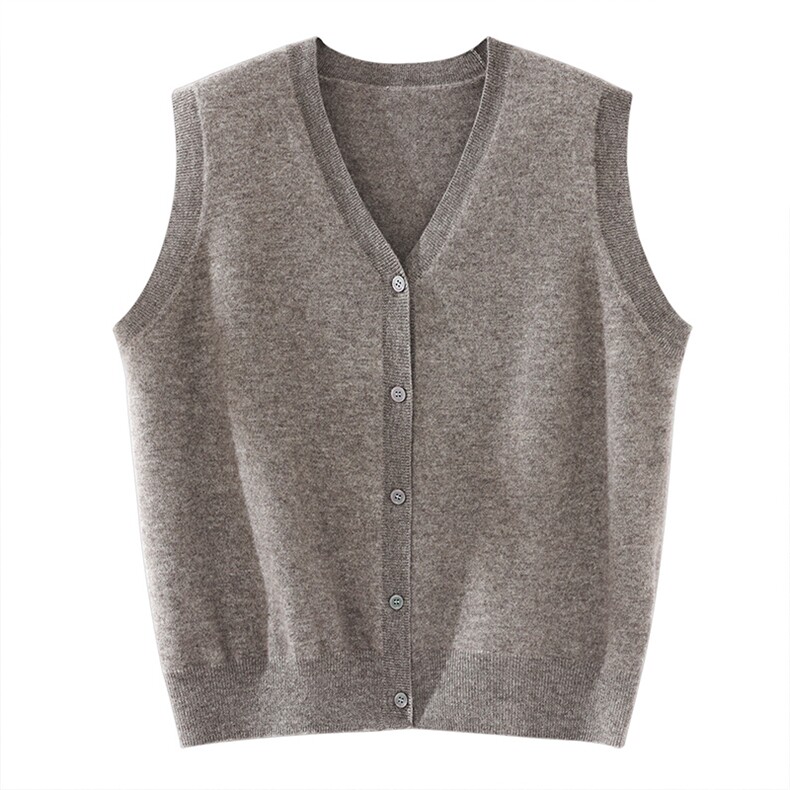 2025年秋季新款百搭女士系扣V领马甲，女装针织衫/毛衣，锦驼羊绒