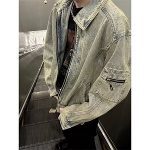 复古水洗做旧牛仔外套男春秋炸街宽松休闲工装夹克网图JN1230-P78图片