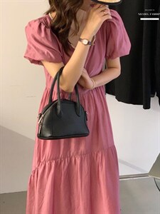 法式泡泡袖连衣裙夏季设计感众温柔高级感初恋裙子图片