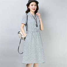 2021年夏季中长款短袖口袋连衣裙圆点锦纶通勤POLO领松紧腰，女装连衣裙，丽影随形