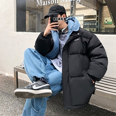 港风ins撞色拼接拼料厚款保暖连帽情侣棉服A071-Y281-P130，男装棉衣，电商A071