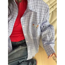 新款!设计高级感蓝色格子衬衫男女春夏季宽松外搭衬衣C2273，男装衬衫，星座1116A（原606A-3）