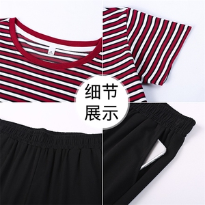 燕颉条纹运动套装女夏天2023新款时尚洋气短袖薄款休闲服两件套图片