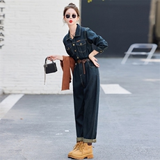 欧洲站时髦流行深色牛仔连体裤潮2025春新款女休闲减龄显瘦连衣裤，女装连体裤，瑶迪