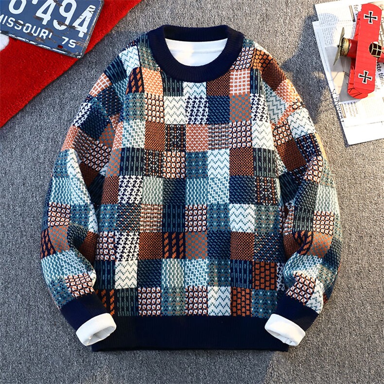 【抖音得物】2025秋季时尚毛衣针织衫男士圆领宽松长袖，男装针织衫/毛衣，电商A113