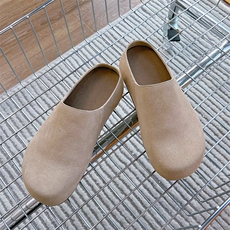 新款真皮休闲单鞋女2024秋冬复古风懒人一脚蹬女鞋百搭厚底拖鞋，女鞋拖鞋，电商A223