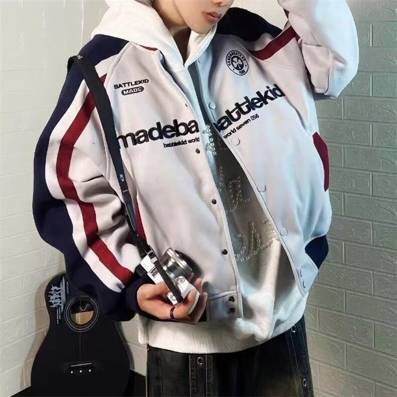 1506-1/GM550/P77拼色字母刺绣棒球服夹克百搭休闲潮牌情侣款外套,男装夹克,星座1506A