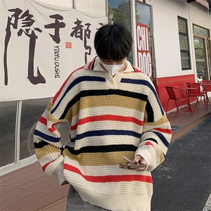B418P50秋冬宽松韩版日系毛衣打底衫翻领毛衫男生图片