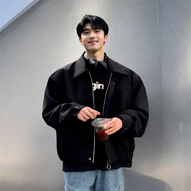 短款韩系Ins风休闲宽松垫肩短款背后拉链夹克外套,男装夹克,星座112A