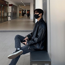 816B-PY016-P105韩风男士宽松连帽皮夹克黑色痞帅皮衣，男装皮衣，星座816B