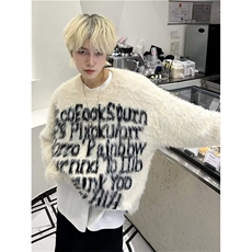 美式水貂绒毛衣男款秋冬季街头宽松慵懒风针织衫毛绒绒上衣，男装针织衫/毛衣，星座716-2