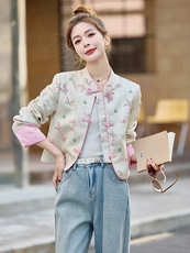 新中式重工刺绣宋锦外套女2025春装新款国风年轻款洋气显瘦上衣，女装短外套，水衣源