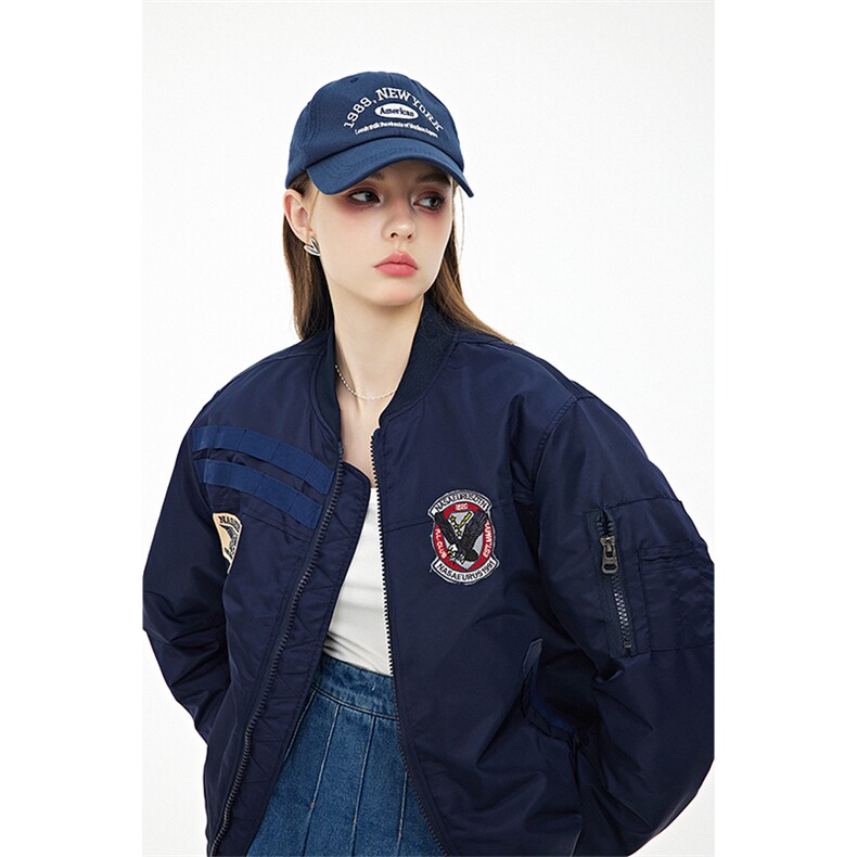 现货三色秋冬季潮牌夹克棉衣棒球服欧美街头飞行员外套情侣装,男装夹克,电商A105