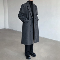 中长款毛呢大衣男202新款春秋季棉外套高级感英伦风衣JK0252-P98，男装风衣，星座308B-2