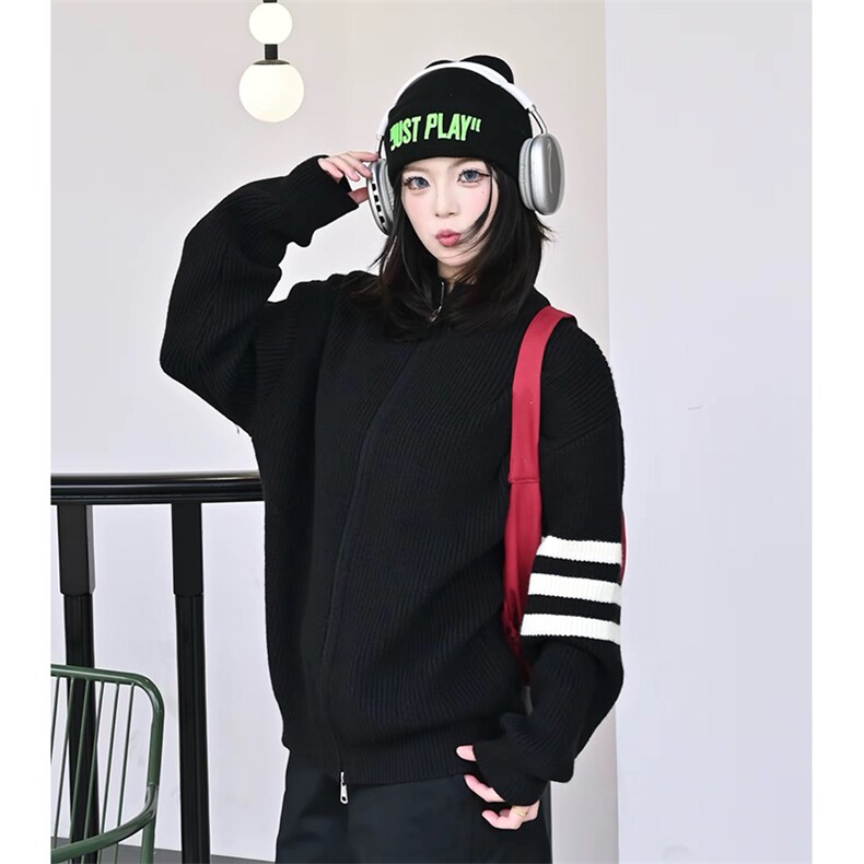 重磅秋冬北极绒开衫毛衣美式复古休闲慵懒风男女立领针织衫外套，男装针织衫/毛衣，电商A486-1