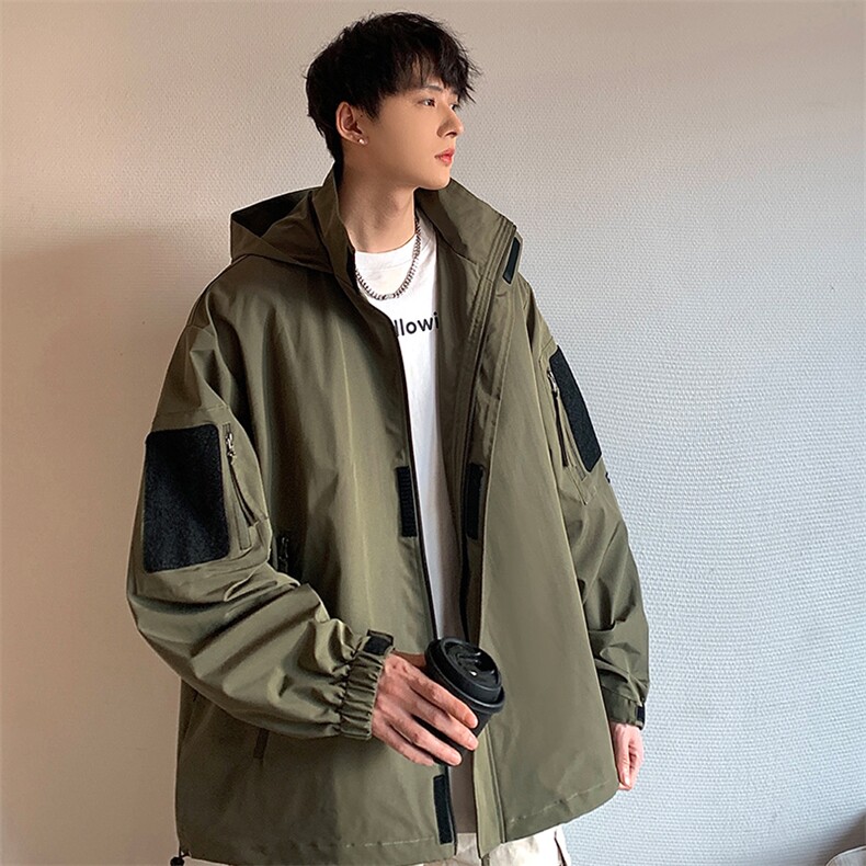 春季新款魔术贴连帽夹克潮流机能风百搭冲锋衣外套CYJK9235-P80,男装夹克,电商A128