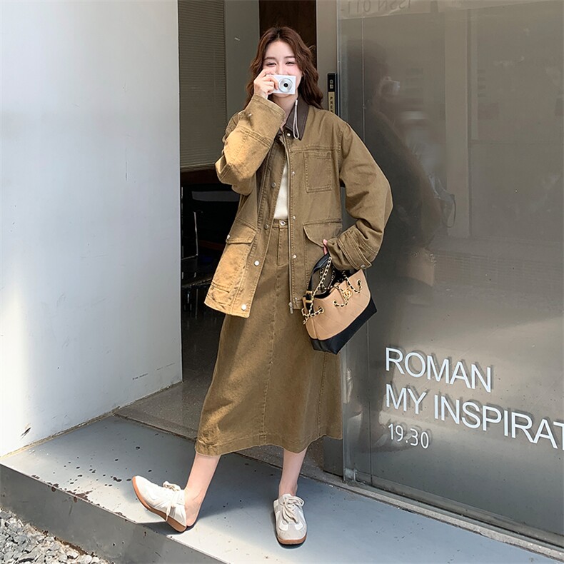 数据款现货韩系领拼皮外套+长裙套装2C277-5825-P195-K298,女装套装/套裙,2C277