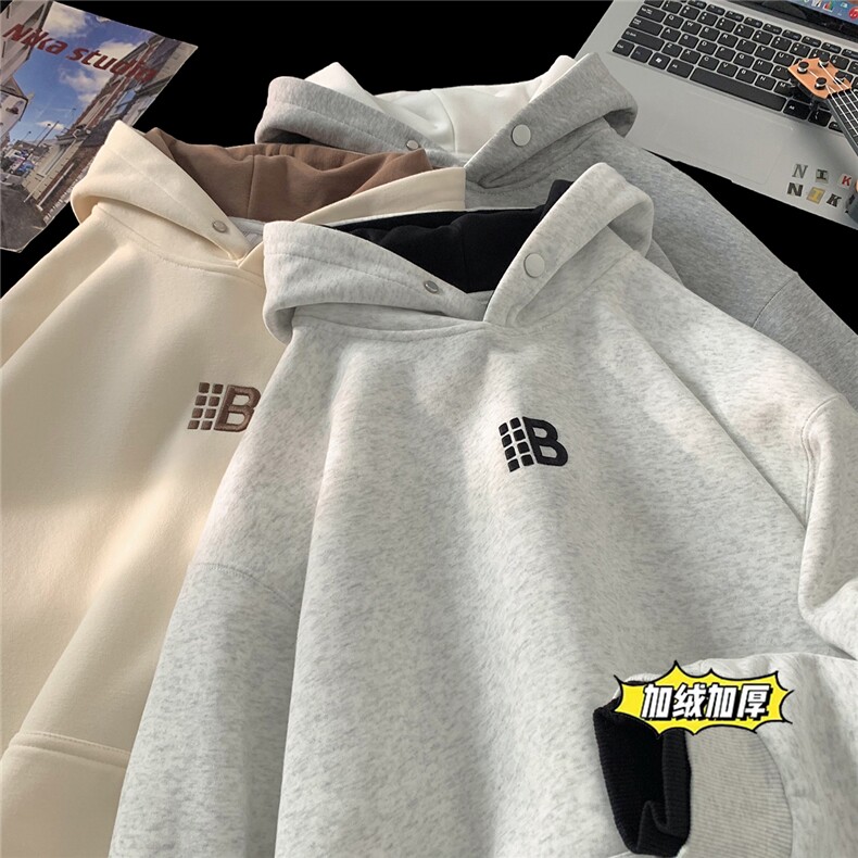 是现货冬季加厚加厚假两件宽松连帽绣花卫衣D309B-CC12-P60,男装卫衣,电商D309B