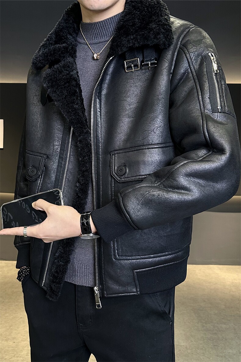 冬季加厚皮毛一体男皮衣机车外套潮款屌款上衣B317/2530/P205,男装皮衣,电商B317