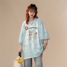 中性夏季新款可爱扎染印花字母图案情侣短袖T恤T961P45控58，女装T恤，A247A