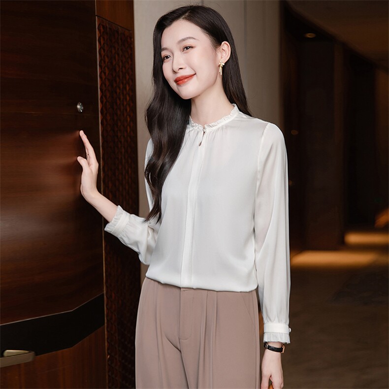 轻奢真丝衬衫女长袖2026年春夏季新款气质花边丝绸真丝上衣衬衣,女装衬衫,阿舍尔精品