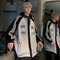 美式复古卫衣外套男春秋条纹拼接撞色插肩袖连帽开衫男JK109-P78，男装卫衣，电商C307