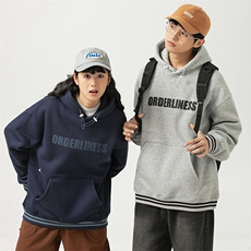2026冬季新款男日系潮牌字母印花宽松加绒加厚连帽卫衣WY556-F95，男装卫衣，电商A101（原外27）