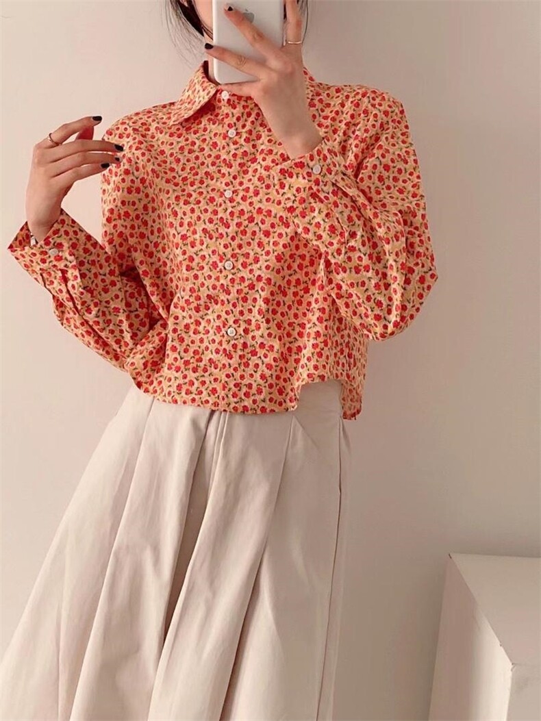 复古印花短款衬衫，女装衬衫，FMV