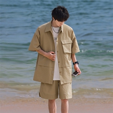 短袖衬衫男新款夏季薄款透气搭配一套短裤宽松翻领衬衣TZ073-P80，男装牛仔裤，星座308B-2
