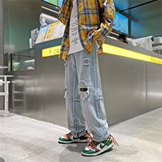 港风潮男夏季新款2021牛仔裤嘻哈ins潮高街潮破洞长裤N0879-P45，男装牛仔裤，星座308B-1