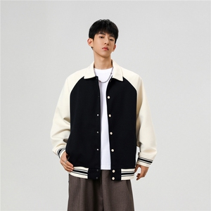 重磅420克boxy短款开衫翻领卫衣外套棒球服撞色外套男 D9898-P68图片