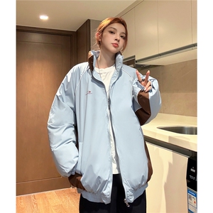 中性风冬装 双面穿 条纹织带棉服 拼色棉衣休闲外套男 G1101 P138图片