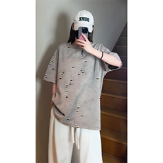 美式破洞短袖T恤男夏季潮牌半袖衣服宽松重磅体恤衫T3650-特价P33，男装T恤，电商A007