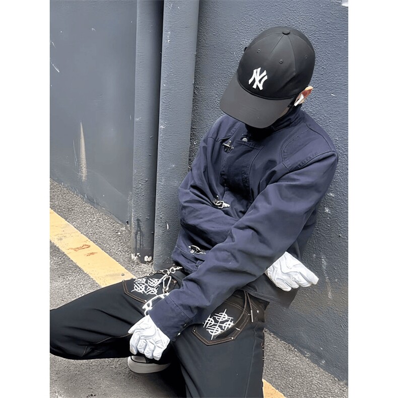 26春装高品质工艺老钱风翻领夹克外套男女潮牌金属扣工装宽松上衣,男装夹克,电商A443
